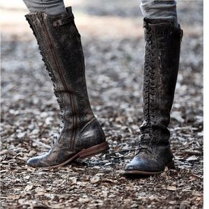 Bed Stu Della Black Lux Lace up Knee high Boots